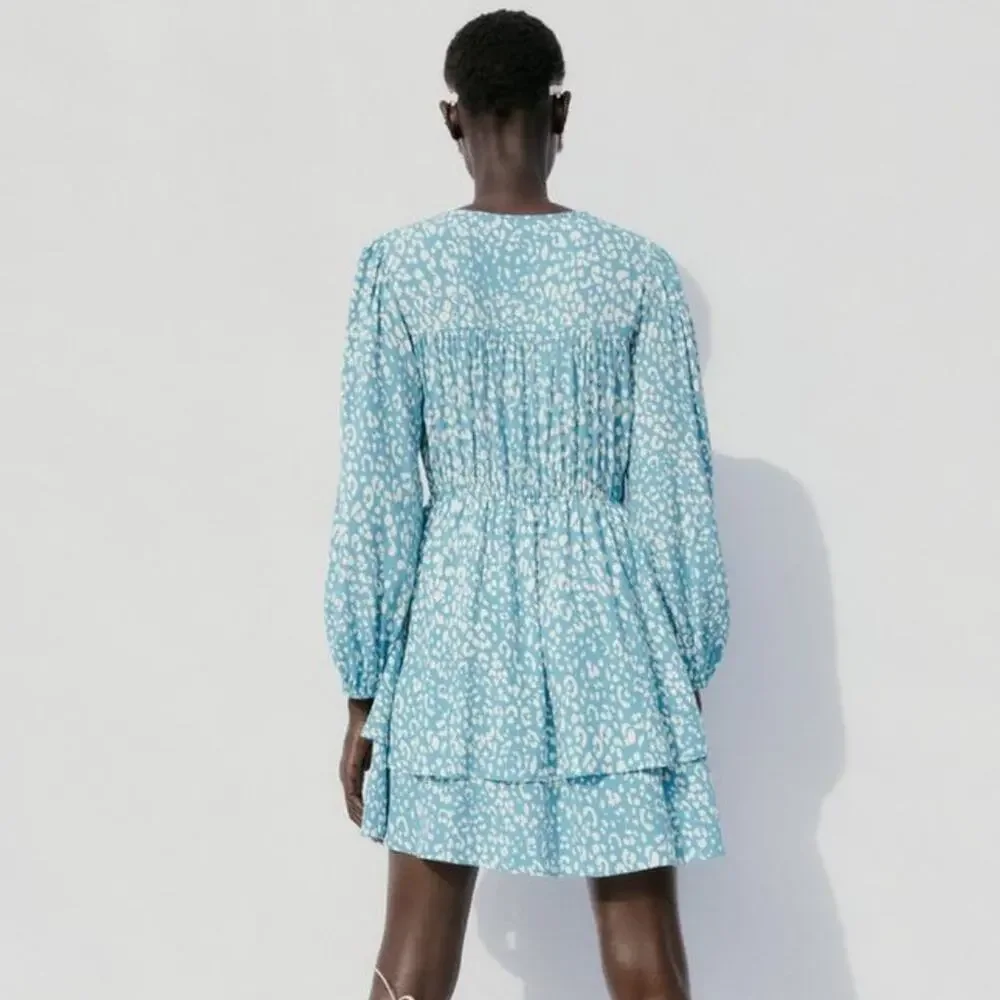 NWT Zara Animal print short dress blue medium